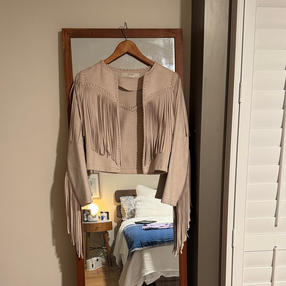 Zara Light Pink Suede Fringe Jacket - Picture 4 of 6